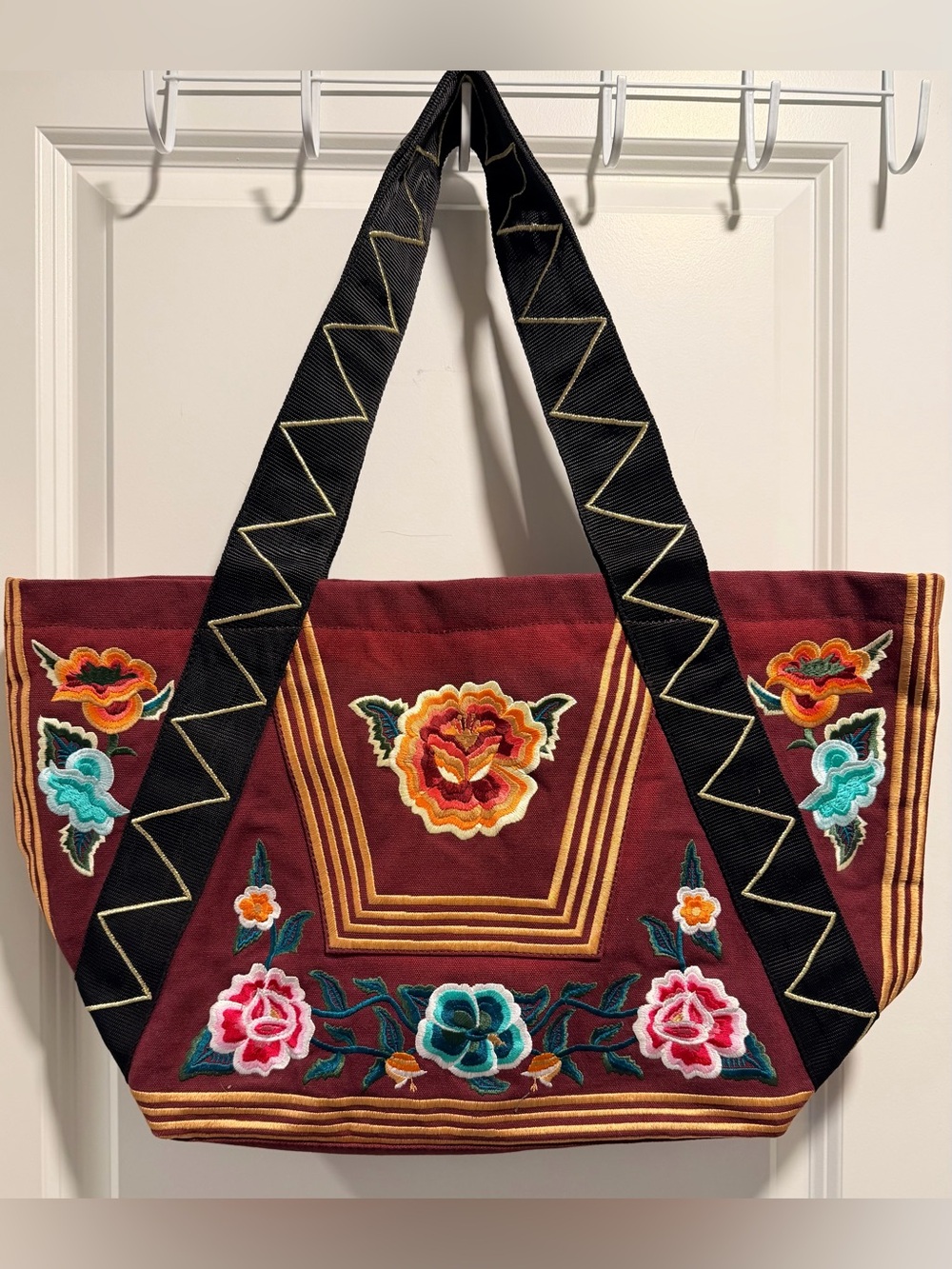Wyeth Women's Valentina Tote Bag in Vino with Frida Khalo Inspired Embroidery